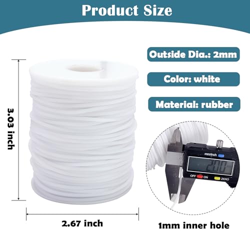 Hollow Rubber Tube Cord 54 Yards 2mm White Stitch Keeper with 1mm Hole | Tubing Knitting Barber Cord Rubber Saver Hollow Rubber Pipe with Spool for Knitting Projects Jewelry Making Bead Creations - color: White