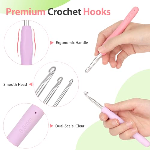 Coopay Crochet Hooks Set with Case,Crochet Hook Kit for Arthritic Hands | 12 Sizes Ergonomic Soft Grip Crochet Needles Set for Beginner Adults-2mm(B)-8mm(L)-Ideal Gifts - color: Crochet Hooks Set with Case