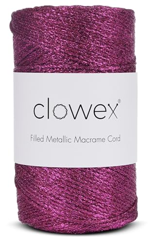 Sparkle Glitter Braided Macrame Cord 2.5mm x 820 ft, Metallic Lurex Shiny Crochet Yarn 273 yds for Bag, Purse, Runner, placemat (1, Pink-2) - color: Pink-2