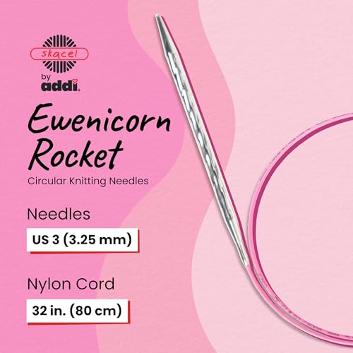 skacel by addi Ewenicorn Rocket Circular Knitting Needles, Fixed 32 Inch (80 cm) White Chrome Plated Brass Tips with Flexible Nylon Cord, 3.25 mm (US Size 3) - size: 3.25 mm