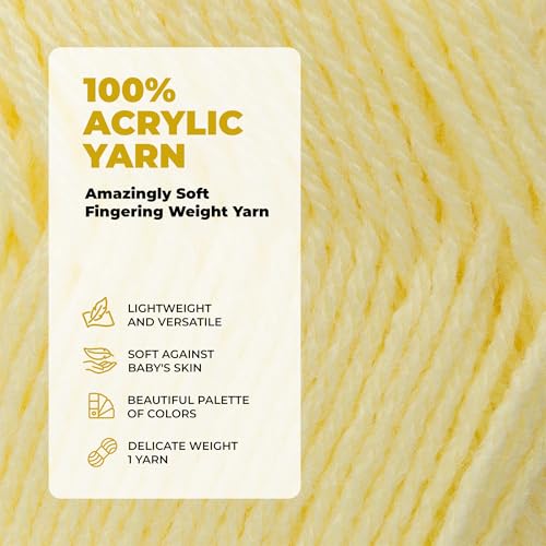 Mary Maxim Twinkle Baby Yarn for Crocheting and Knitting, Yellow Fingering Weight Yarn for Baby Blankets and Clothing 230 Yards Per 1.75 OZ Skein - Yellow - color: Yellow