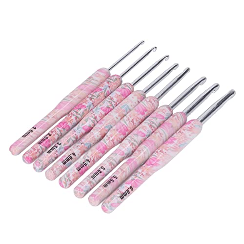 8Pcs Crochet Hook Set, Ergonomic Soft Grip Crochet Handles Yarn Knitting Needles for Arthritic Hand (Smash Flower)