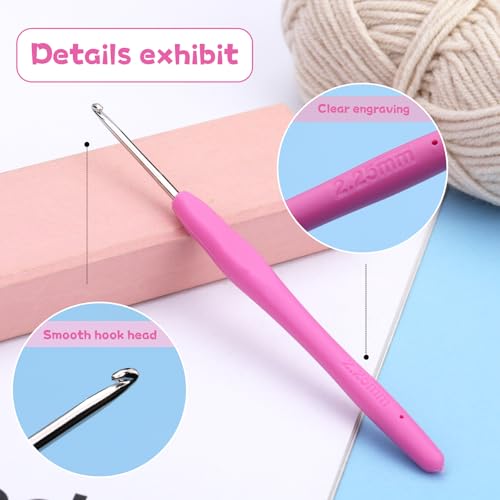 2.25 mm Crochet Hook, Ergonomic Handle for Arthritic Hands, Extra Long Knitting Needles for Beginners and Crocheting Yarn (2.25 mm) - size: 2.25mm
