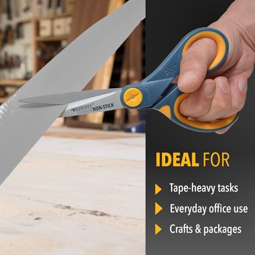 Westcott 8-Inch Non-Stick Titanium Scissors For Office and Home - Glide Adjust Technology - Grey/Yellow Craft, Fabric Scissors - 2 Pack - size: 8-inch (2-Pack)