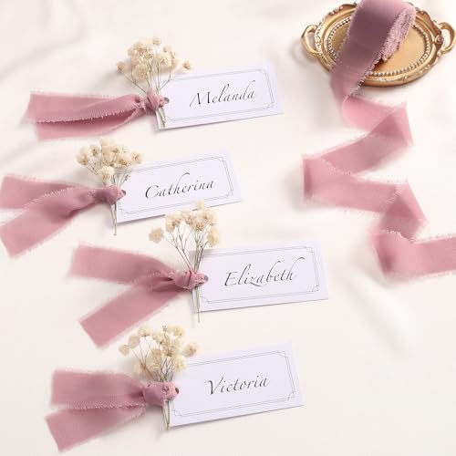 DORIS HOME Handmade Fringe Chiffon Ribbon 1" x 21Yd Burgundy & Pink | Fabric Ribbon, For Flower Bouquet/Gift Wrapping/Wedding Invitations/Christmas Decorations/Party Decor - color: Burgundy and Pink