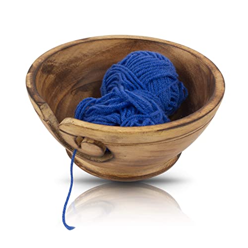 Handmade Wood Yarn Bowl Holder, Knitting Supplies Crochet Skien Organizer | 6 x 2.5 Inch smooth spiral slot, non slip base, prevents tangles, fits skeins crochet hooks, knitting needles & craft storage