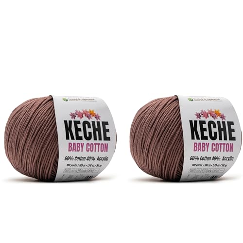 Keche Baby Cotton, 60% Cotton 40% Acrylic Yarn, Soft Cotton Yarn for Crochet and Knitting, Amigurumi Yarn 4 Skeins/Balls [1.76 Oz (50g) / 180 Yrds (165m)] x 2 Cinnamon - color: CINNAMON, size: 2 SKEINS