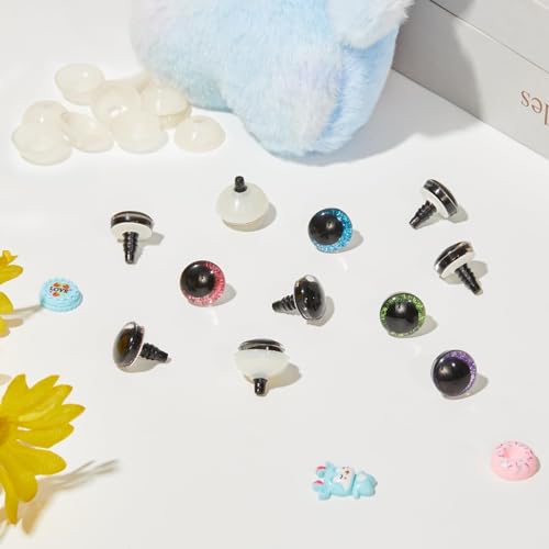 MUCUNNIA 120pcs 18mm 3D Glitter Safety Eyes for Crocheting with Bowl Washers Moon Crochet Amigurumi Eyes for Crochet Animals Craft Doll Eyes Stuffed Crochet Eyes for Crafts Gift for Crochet Lovers - size: 18mm