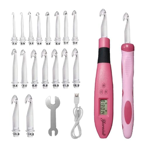 Yarniss 17 Size Counting Crochet Hooks Set for Stitch & Row 2.5mm~14.0mm | Light Up Crochet Hook with Digital Counter,Glow In Dark Better for Night Crocheting - color: Multicolor-17 Size with Light & Counter