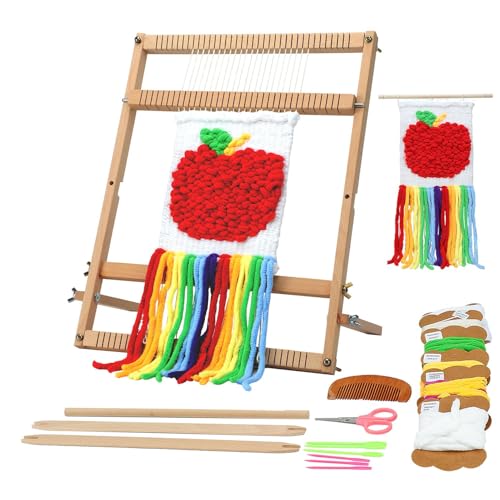 Weaving Loom for Beginners Adults/Kids and 1 Set of Weaving Works Complete Yarn Kit with Detailed Friendly Instructions, Parents and Children in The Holiday Experience Weaving Brings Fun_Apple - size: A3FT
