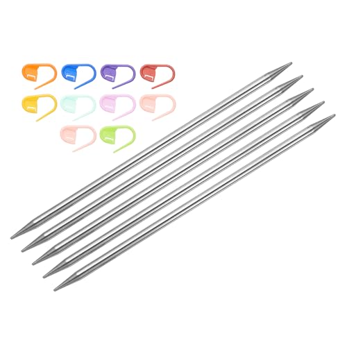 uxcell 5Pcs US 9(5.5mm) Double Pointed Knitting Needle 7.87 Inches Length Stainless Steel Sweater Stitching Needles with 10 Stitch Marker for Handmade Projects DIY Knitting - size: 5.5mm