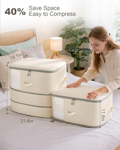 Comforter Storage Bag - 3-Layer 2-Pack Self Compression Organizer, Closet Organizers and Storage, Under Bed Space Saver, Blanket Organizer for Bedding, Pillow, Sheet, Clothes, Nursery Use - size: 3-Layer （135 L / 35.66 US Gal)