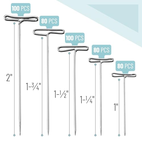 Mr. Pen- T-Pins Bulk, 440 Pack, 5 Sizes, Straight Wigs Pins | Sewing T-Pins for Blocking Knitting, Wig Making and Crafts, Sewing & Office Wall - size: 440 Pack