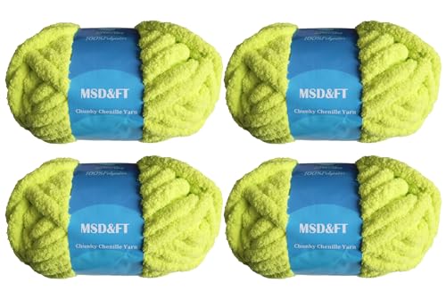 MSD&FT 4 Skeins Chunky Chenille Yarn Blanket Yarn (Fluorescent Green) | chunky yarn for hand knitting - color: Fluorescent green