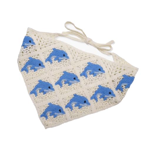 Crochet Triangle Hairband Summer,whale Design Head Scarf for Girls,Knitted Headband Headscarf for Women,Crochet Hair Bandana Kit - color: whale