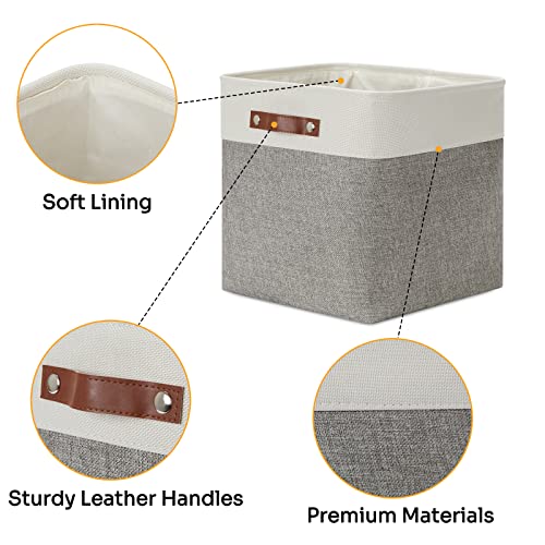 DULLEMELO 13 inch Fabric Storage Cubes 4 Pack Foldable Baskets/Bins for Home Office Organizer Closet, Shelves, Toy, Nursery - color: White&Grey, size: Cube/4P-13"x13"x13"