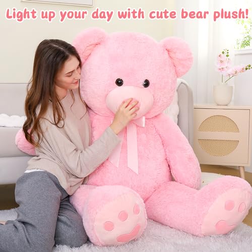 MorisMos 5ft Giant Teddy Bear Stuffed Animal, Large Stuffed Bear with Footprints, Big Pink Teddy Bear Plush Gifts for Wife, Girlfriend, Women on Valentine, Christmas, Birthday - color: Pink, size: 5 ft