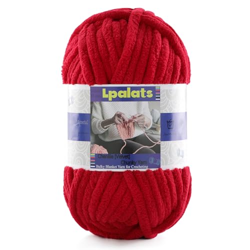 #6 Super Bulky Blanket Red Yarn - Chunky Chenille Yarn for Crocheting | Baby Blanket Yarn (Each 3.5oz/100g, 71yds/65m) - Polyester - Thick Plush Fluffy Yarn for Crochet Amigurumi Blankets - color: Jujube Red