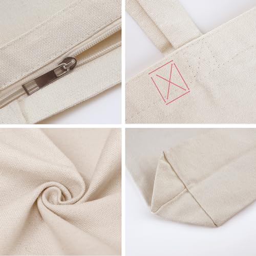 Koolmox Tote Bag Bulk with Zipper, 6-Pack 22x16x7.8'' Beige Tote Bag, 12Oz Durable Grocery Tote with Reinforced Handles and Wide Bottom for Grocery Shopping Bags Washable and Reusable Carry All Bags - style: Beige_zippered_22x16x7.8''
