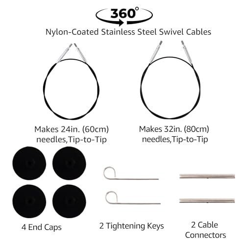 KnitPro Zing Starter 5-Inch Interchangeable Circular Knitting Needle Set | US 2.5, 4, 6, 7, 8 Incl. 2 Memory-Free Cables, 4 Caps, 2 Keys, Fabric Case & Project Bag