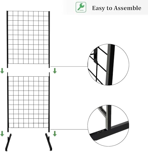 6' x 2' Grid Panel Tower with T Base and Footbeds, Black Finish - color: Black
