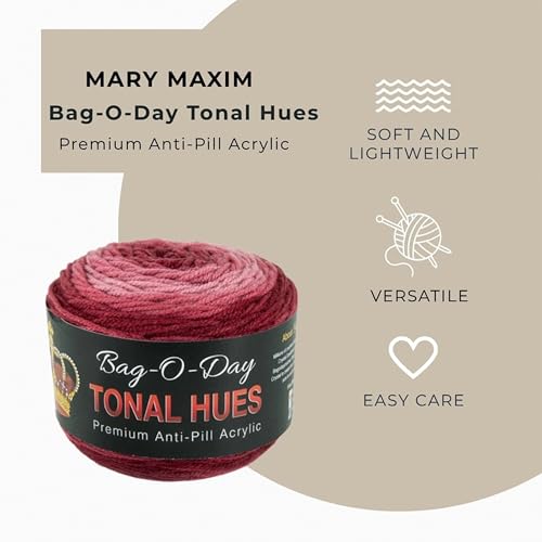 Mary Maxim Bag-O-Day Tonal Hues Ombre Yarn for Crocheting and Knitting, Medium Worsted Weight Anti-Pilling Acrylic Yarn Cake - 280 Yards, 5.3 OZ, Mister Fahrenheit - color: Mister Fahrenheit