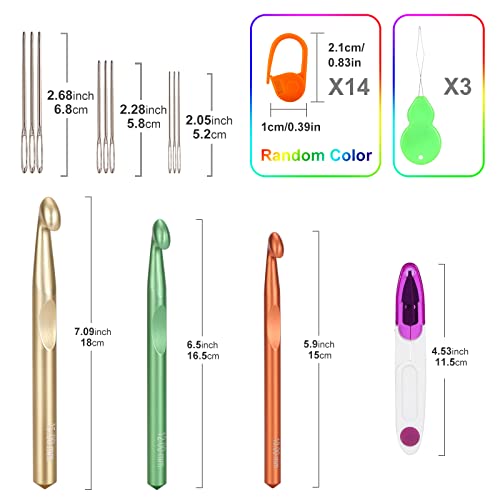 Vodiye 3 Sizes Large Crochet Hooks 10-15mm, Ergonomic Crochet Hook Set, Colorful Metal Hooks for Chunky Yarn and DIY Crafts - size: 3 Size(10.0-15.0mm)
