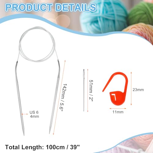 HARFINGTON Knitting Needles Size US 6(4mm) Circular Needle 39 Inch(100cm) Round Metal Stainless Steel Needle with Needles for Handmade Projects DIY Knitting - size: Size-US-6-(4mm) x 100cm