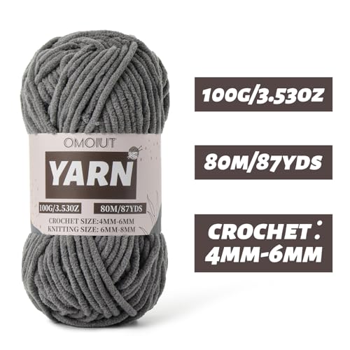Fluffy Chenille Yarn for Crocheting - Baby Yarn for Crocheting Soft Blanket - 3 Pack of 100g/(87.4yds) Crochet Amigurumi Chunky Yarns - Super Bulky 5 Velvet Yarns (3 Dark Gray) - color: 3 Dark Gray