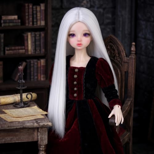 Long Straight 8-9" 1/3 BJD MSD DOD Pullip Dollfie Wig Centre Parting DIY Making Hair Accessories - color: White