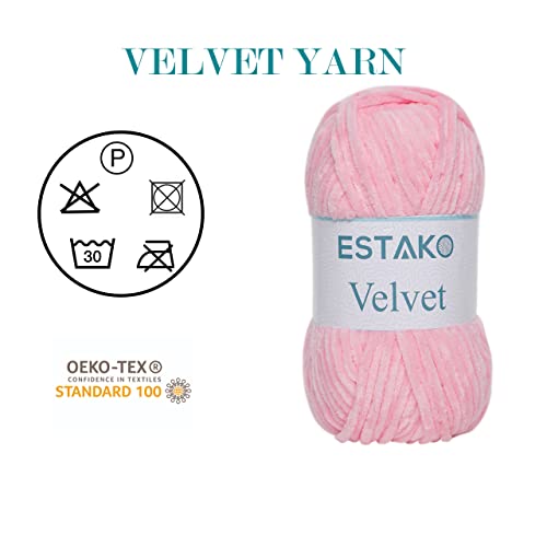 Estako Velvet Yarn for Crocheting, Chenille, 3 Pack, Baby Pink | super bulky, ultra soft, plush, cozy, thick, fluffy, polyester, 300 g, 396 yds, amigurumi - color: 1310 - Baby Pink, size: Pack of Three