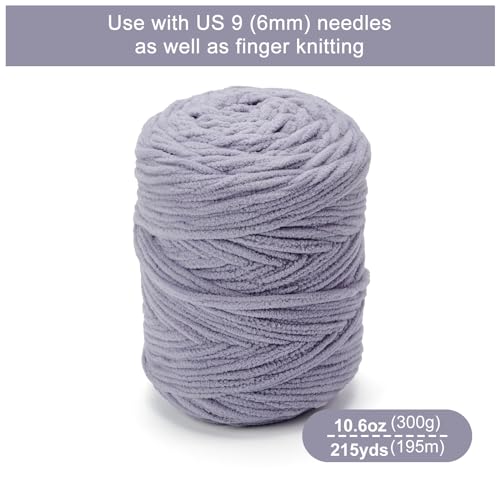 Chunky Chenille Yarn #6 Super Bulky Soft Fluffy Crochet | Easy care & beginner-friendly. Choose 0.66lb or 1.76lb. Perfect for blankets, hats, scarves, home decor. Machine washable. - color: Grey, size: 0.66LB/215yds