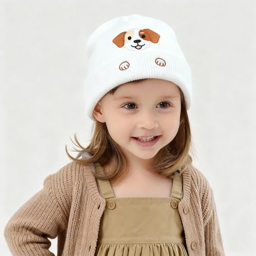 Personality Animal Head Embroidery Knit Beanie Hat for Adult and Big Kids Winter Warm Skull Cuffed Hats - color: Dog-pink