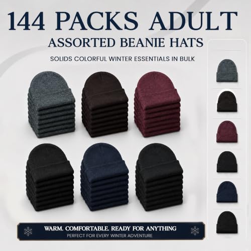 Yacht & Smith Wholesale Beanie and Glove Winter Bulk Kit, Kids Adults Bulk Sets, Homeless Donation Shelters - color: 144 Pairs Adults Assorted