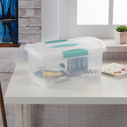 Sterilite Medium Nesting ShowOffs, Stackable Small Storage Bin with Latching Lid and Handle, Plastic Container to Organize Home, Clear, 24-Pack - size: Medium, style: 24 Pack