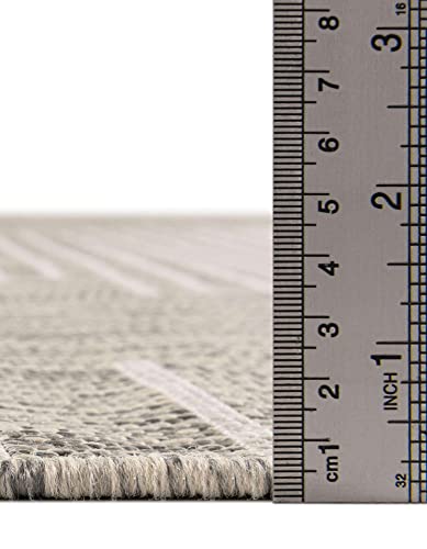 Unique Loom Outdoor Modern Collection Area Rug - Tambor (3' 3" Round, Gray/Ivory) - color: Gray/Ivory, size: 3'3" (Round)