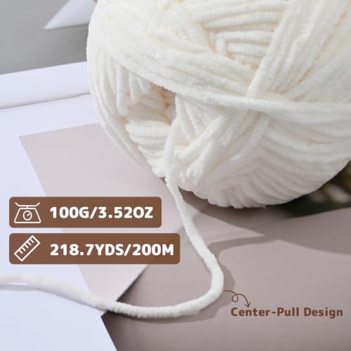 Skinny Chenille Yarn for Crocheting,Baby Yarn for Crocheting Soft,3.5 oz/218.7 yds Fingering Weight Velvet Yarn,Fluffy Amigurumi Yarn for Baby Blankets/Clothes&Crafts(Beige) - color: Beige