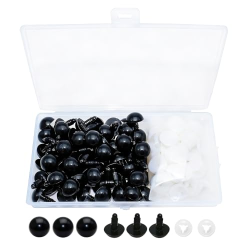 ARTCXC 50pcs 14mm Solid Black Safety Eyes for DIY Crochet Amigurumi | Plastic Craft Eyes with Washers for Crocheting of Puppet Bear Stuffed Animals Dolls DIY Projects. 50pcs Eyes + 50pcs Washers - size: 14mm