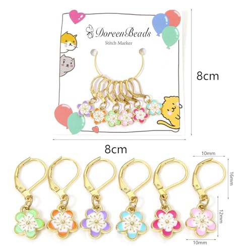 DoreenBeads Stitch Markers for Crocheting and Knitting | Alloy Enamel Crochet Marker Crochet Gifts for Knitting Weaving Sewing Accessories Quilting Jewelry Making - color: Cherry Blossom in Gold