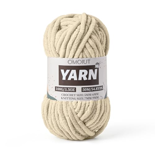 Fluffy Chunky Chenille Crochet Yarn, Baby Yarn for Crocheting Soft Blanket, Bulky Velvet Yarn (100g/54.8yds), Plush Amigurumi Yarn for Knitting Crafts, Scarves, Puzzle (Light Khaki) - color: Light Khaki