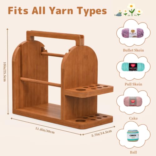 sandpaint Crochet Yarn Holder, Bamboo Yarn Holder for Crocheting（Brown） | Built-in Phone Stand, Tangle-Free Dual Rods & Tool Holder, Ideal Crochet Accessories for Skein, Cake, Ball Yarn - color: Brown Basic Yarn Holder
