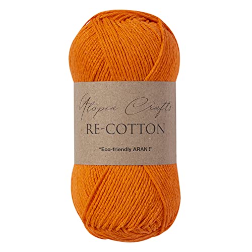 Re-Cotton Knitting Yarn 3X 100g / 3.52oz (Pumpkin Orange, 3 Pack) - color: Pumpkin Orange