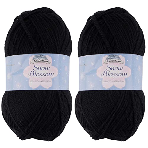JubileeYarn Snow Blossom Yarn - DK Superwash Wool - Black - 2 Skeins - color: 01 Black, size: 2 Skeins