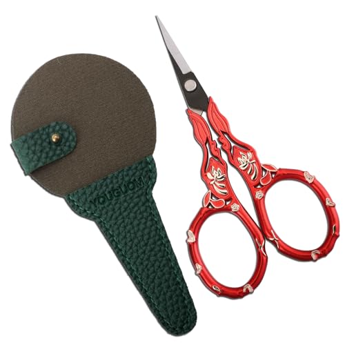 YOUGUOM Small Sewing Scissors with Cover, Needlework Shears | Sharp, Precision, Tiny Tip, for Embroidery, Craft, Crochet, Yarn, Scrapbook,Paper Cutting, Detail Thread Snips, Red - color: Golden Red