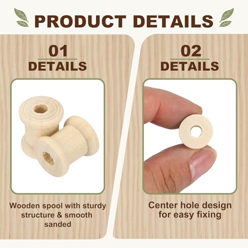 MECCANIXITY 36 Pcs 0.4"x0.6" Small Empty Thread Spools, Natural Color Unfinished Wooden Spools Wire Weaving Bobbins, Wire Weaving Bobbins for Embroidery DIY Sewing Machines Cord Jewelry Chain - color: Natural Color, size: 0.4"x0.6"