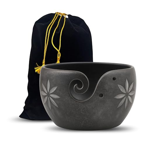 Premium Solid Dark HardWood Crafted Wooden Portable Antique Yarn Bowl Holder for Knitting Crochet - Christmas Gift Set (Purple, 7" x 7" x 4") - color: Purple, size: 7" x 7" x 4"
