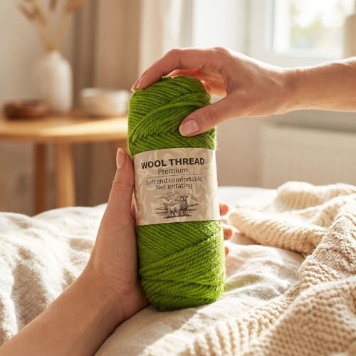 Premium Wool Blend Yarn – 3 Skeins (300g Total), 85% Wool 15% Polyester, for Crocheting&Knitting, Soft Skin-Friendly, Ideal for Scarves, Hats, Blankets & DIY Crafts (15#Moss Green) - color: 15#Moss Green