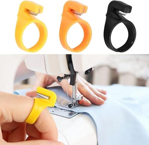 3Pcs Plastic Sewing Thimble Set with Thread Cutter, Needle Craft Ring Tools, Finger Blade Yarn Cutting Accessories for DIY Household Sewing