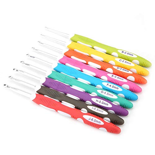 9PCS Crochet Hook Set, Knitting Tool with Extra Long Soft Grip Ergonomic Handles for Arthritic Hands Smooth Needles with PU Case