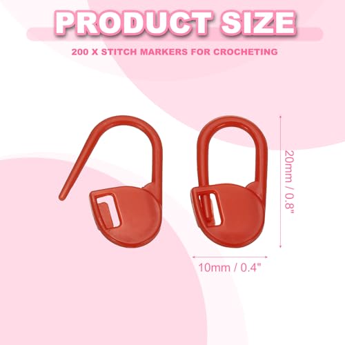 PATIKIL Crochet Stitch Markers, 200Pcs Plastic Knitting Markers Needle Pin Locking Stitch Marker for Sewing Crocheting DIY Craft, Red - color: Red